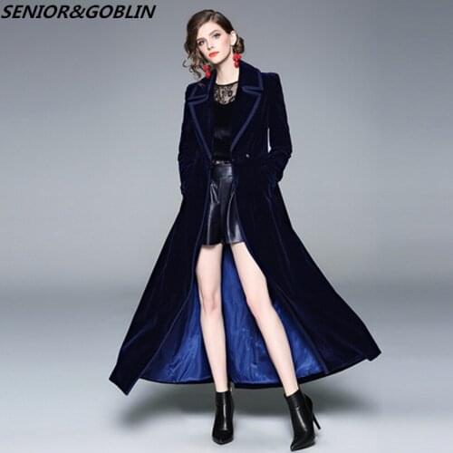 Winter High Quality Plus Size Women Long Sleeve Velour Slim Tunic Vintage Office Party Velvet Maxi Trench Coat Autumn Outerwear