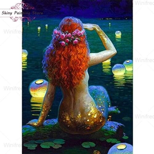 5D DIY Cross Stitch Embroidery Diamond Mermaid Portrait Art Painting Kit Mosaic Full Drill Mosaic Beautiful Girl Mosaic Gift