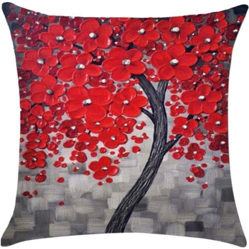 Hand-Painted Retro Rural Color red tree 45*45cm Cushion Cover cotton Throw Pillow cover Home Decoration sofa bedPillow case