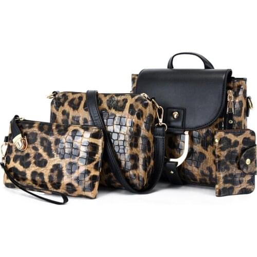 New four piece womens bag European and American fashion Leopard Print Handbag Multi functional single Shoulder Messenger Bag