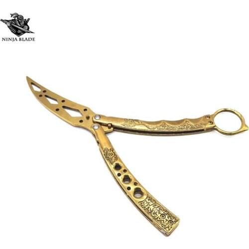 Butterfly Knife Golden Karambit Knife Training Best Budget Unsharpened CS GO Blade Practice Curved Beginner Balisong