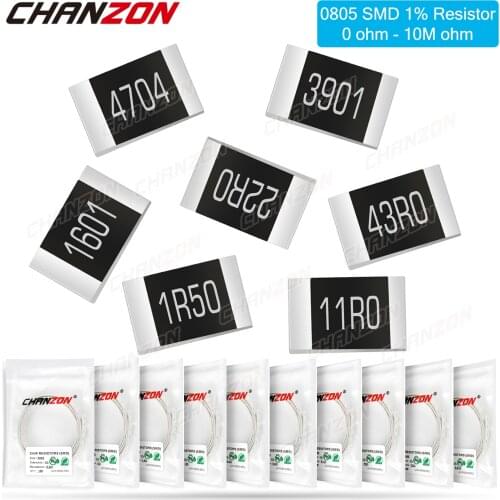 100Pcs SMD 0805 Resistors 0 - 10M Ohm 1/8 W Watt 1% High Precision Film Chip Fixed Resistance 1K 10K 4R7 4.7K 100K 2K2 220K 300K