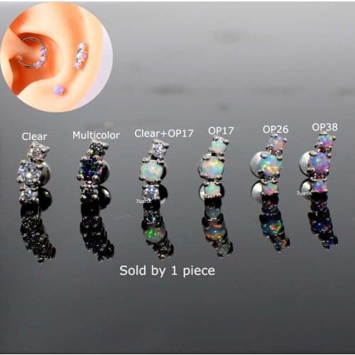 1 Piece Opal Labret Lip Stud Earrings Tragus Helix Rook Daith Piercing Body Jewelry 16Gauge Stainless Steel