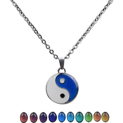 Emotion Feeling Mood Necklace with Stainless Steel YinYang Taichi Pendant Temperature Control Necklace for Men Women Gift