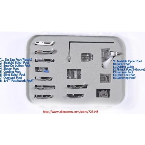 Set foot feet Darning Foot (Low Shank),Gathering Foot 15.Walking Foot (Low Shank) for singet brother juki elna pfff bernina