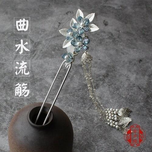 Palace style vintage Glazed flowers handmade tassel hair clip Hair stick accessories for kimono hanfu COSPLAY