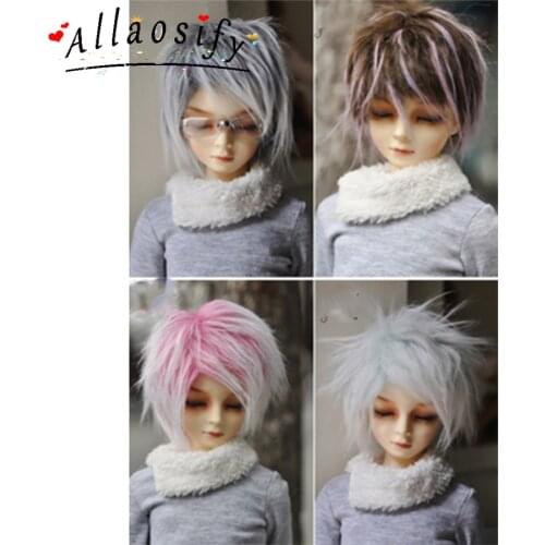 Allaosify Bjd / SD as doll wig short pink broken hair 1/3 1/4 1/6 doll wig bjd hair bjd wig free shipping
