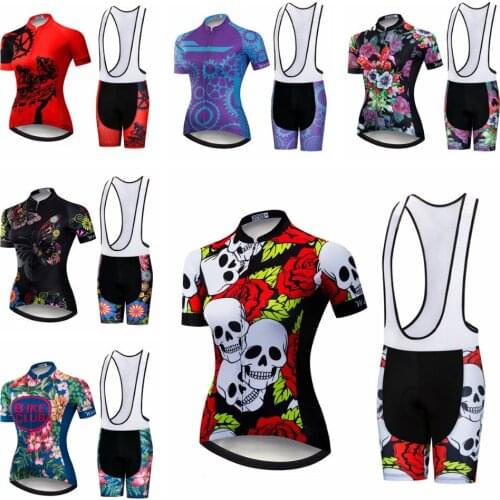 WEIMOSTAR Women Cycling Jersey Ropa ciclismo Bicycle Cycling Clothing downhill jersey Cycling Set Red Rose Skull