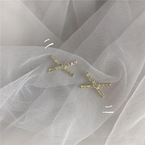 2019 new brand design hand-made cross-type inlaid zircon earrings generous minimalist temperament earrings gift for women