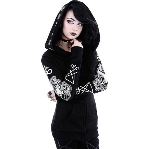 2021 Plus Size Zipper Hoodies Women Autumn Gothic Punk Long Sleeve Tops Female Loose Casual Hooded Sweatshirts Feminine