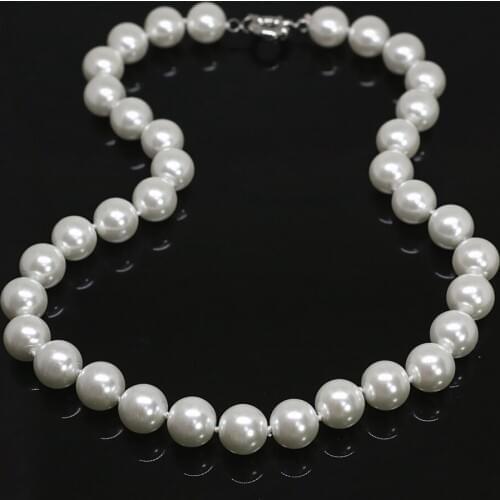 New fashion white round shell simulated-pearl beads women chain necklace 8,10,12,14mm high quality jewelry making 18inch B1478