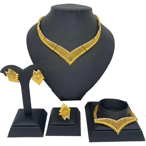 Gold Color Jewelry Set Pretty Women Wedding Jewelry Earrings Bracelet Ring Dubai Ladies Jewellery Party