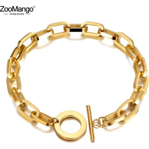 ZooMango Hiphop/Rock Titanium Stainless Steel Big Thick Charm Bracelets For Women Men Punk Chain Link OT Clasp Bracelet ZB20172