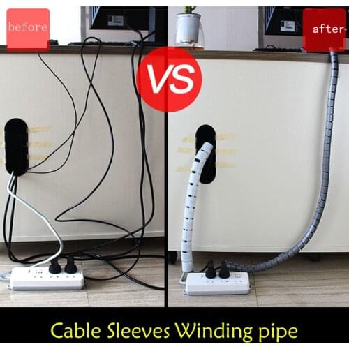 2M black Spiral Wire Organizer Wrap Tube Flame retardant spiral bands Cable casing Cable Sleeves Winding pipe Zipper clip