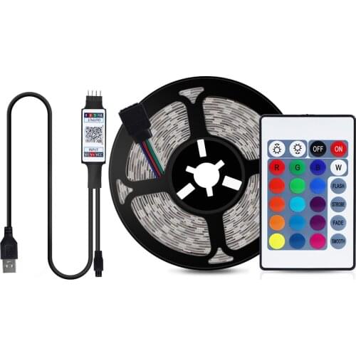 Bluetooth RGB Strip 5050 SMD LEDs Flexible Ribbon Festoon Light Bar 24 Keys IR Controller 4pin Strip Room Ornaments Set For TV