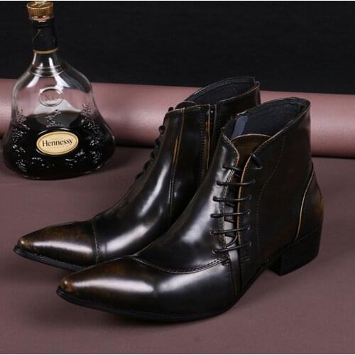 Christia Bella British Style Pointed Toe Oblique Frenulum Men Short Boots Real Leather Business Male Motorcycle Zip Ankle Boots