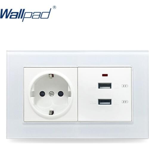 EU Socket and USB Wallpad Crystal Glass 110V-250V 146*86mm 16A EU Wall Socket and 3.0 Double Quicker USB Charger