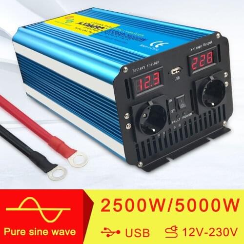 Inverter 12v 220v 5000w pure sine wave solar inverter Voltage transformer converter LED display usb charging dual socket