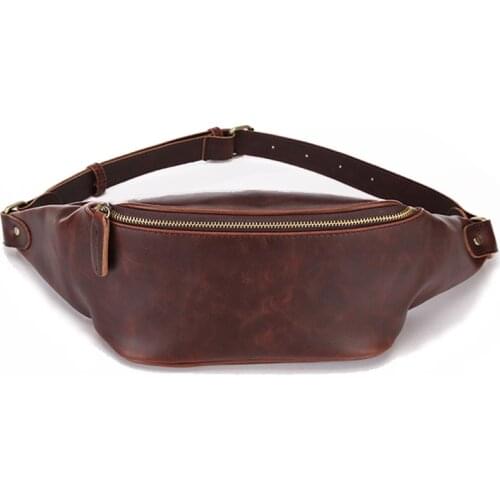 Leather mens waist bag PU leather crossbody bag mobile phone bag travel travel bag outdoor leisure sports waist bag