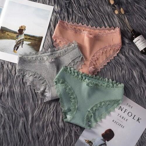 Cute lace trim ladies briefs knit cotton seamless underwear ladies cotton tulle Japanese underwear