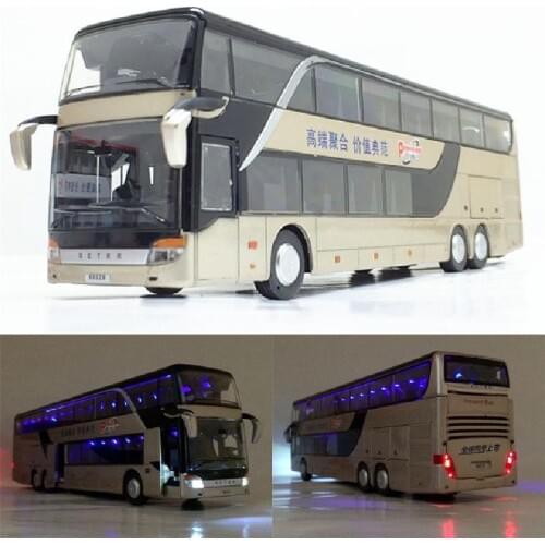 1:32 High Quality Alloy Pull Back Bus Model Car Toy Simulation Double Sightseeing Bus Flash Music Toy Car Child Birthday Gift