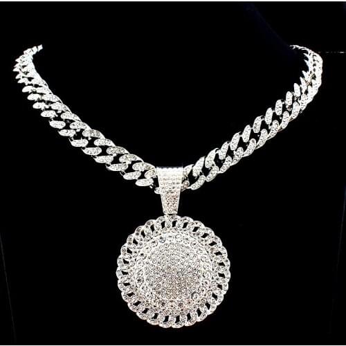 Fashion Round Pendant for Men Necklace Miami Cuban Chain Iced Out Hip Hop Rapper Rock Choker Necklace for Men Jewelry Bulk Items
