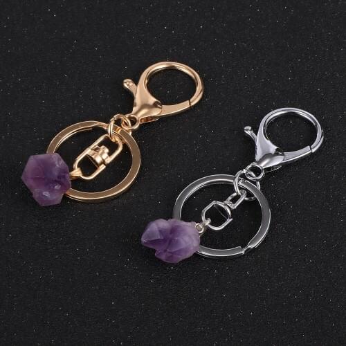 Irregular Purple Crystal Keychains Gold Silver Color Key Chain Women Trinket Car bag Key Ring Jewelry Gift fluff keychains