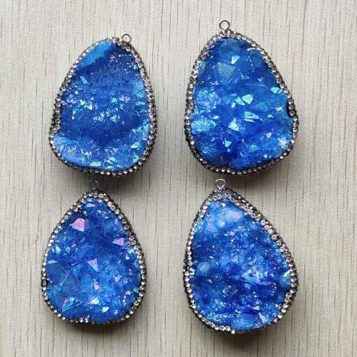 Wholesale 4pcs/lot new fashion Blue quartz crystal Stone irregular drop shape pendants for jewelry accessories making
