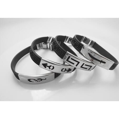 Wholesale Mens jewelry 12 pcs fashion mix quality black rubber stainless steel Bracelet