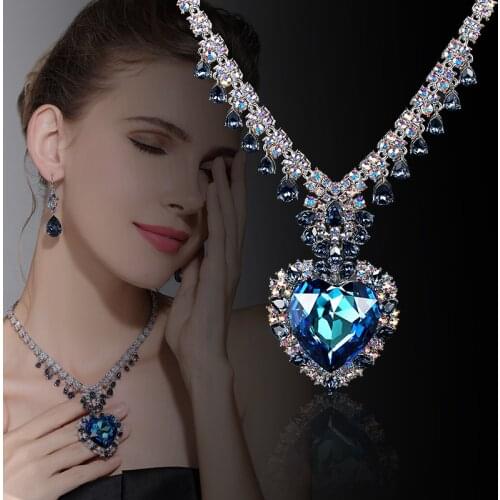 Titanic Rose Heart Shape Pendant Heart Of The Ocean Necklace Pendant Women Sweater Necklace Metal Jewelry Lovers Couple Gifts