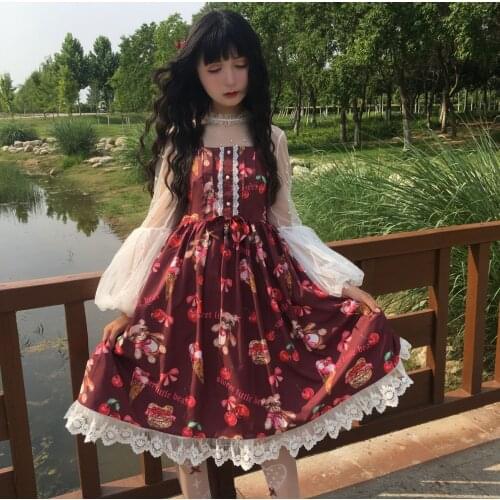 Princess victorian strap dress kawaii girl lolita dress vintage bowknot cute printing high waist gothic lolita cosplay loli