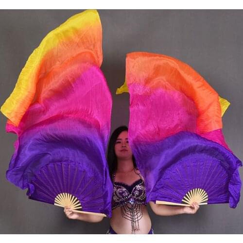 Stage Performance Prop Dance Fans 100% Silk Veils Tie-dyed 180cm Women Belly Dance Fan Veils (1 Pieces Only)