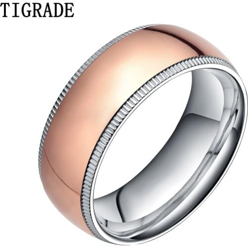 Tigrade 8mm Titanium Ring Rose Gold Wedding Band Men Engagement Jewelry Polishing Dome Simple Rings For Women Couple Rings