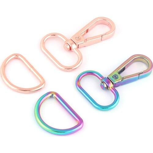 1"(25mm) Rainbow Metal Swivel Claw Clasp,Slide Buckle Dog Collar Hardware Purse Adjuster D Ring Backpack Webbing Handbag Leather