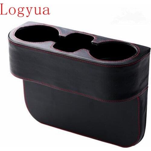1 X Black PP Cowhide Cow Leather Car Seat Gap Slit Storage Box For Stowing Water Cup Drink Bottle Mobile Phone Organizer