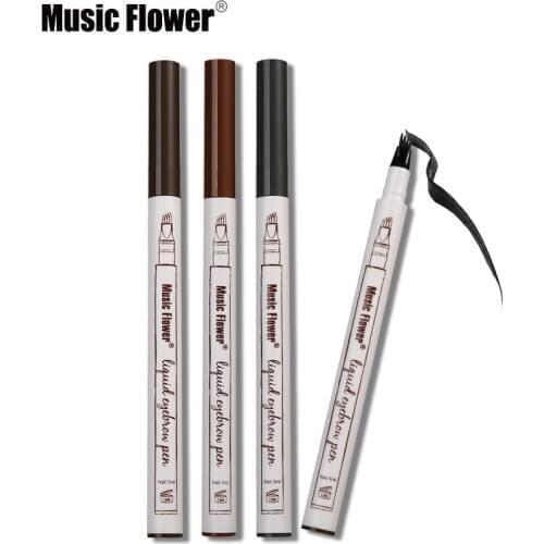 100pcs Music Flower Patented Microblading Eyebrow Tattoo Pen Waterproof Fork Tip Eyebrow Pencil 4 Heads Liquid Eye Brow Makeup