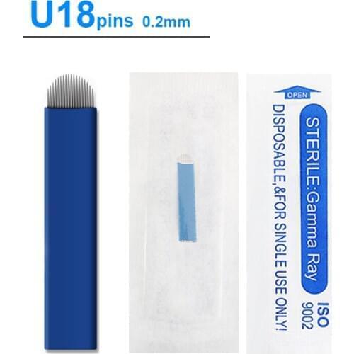 100 PCS 18 Pin U Shape Tattoo Needles Permanent Makeup Eyebrow Embroidery Blade For 3D Microblading Manual Tattoo Pen