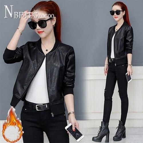 2020 Lining With Fluff Women Pu Leather Coat Autumn New Korean Black Color Female Jacket