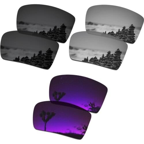 SmartVLT 3 Pairs Polarized Sunglasses Replacement Lenses for Oakley Oil Drum Stealth Black & Silver Titanium & Plasma Purple