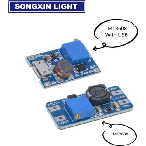 5PCS MT3608 2A Max DC-DC Step Up Power Module Booster Power Module 3-5V to 5V/9V/12V/24V Adjustable Booster For Arduino
