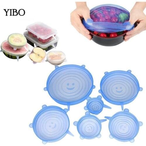 6 Pcs Silicone Lids Durable Kitchen Accessories Reusable Food Save Cover Heat Resisting Fits All Shapes of Containers CB1991/10