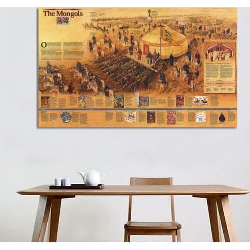 A1 Size The Wall Decor Map Of The Mongols Fine Canvas Spray Painting Home Decor Crafts