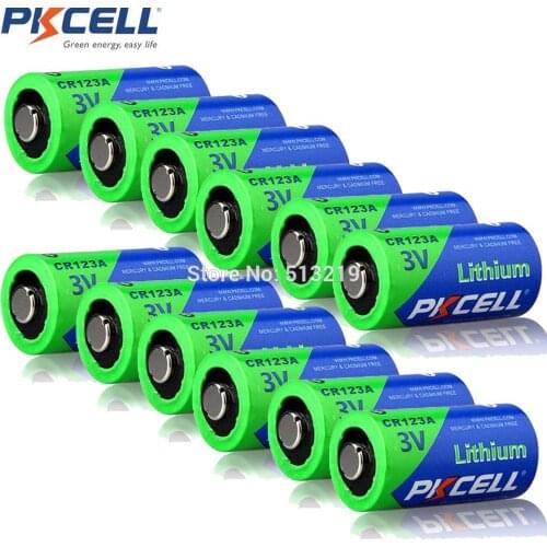 12Pcs PKCELL 3V Battery CR123A CR123 123A CR17345 KL23a VL123A DL123A 5018LC EL123AP Li-MnO2 Lithium batteries LED Flashlight