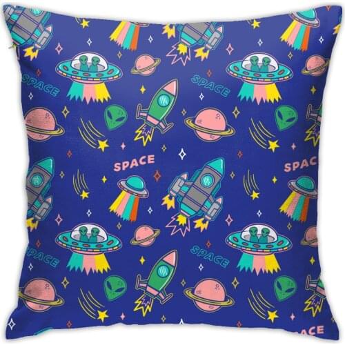 Cartoon Astronaut Space Ship Cushion Cover Pattern Print Pillow Case Astronaut Space Ship Anime Vintage Decorative Pillow Cover