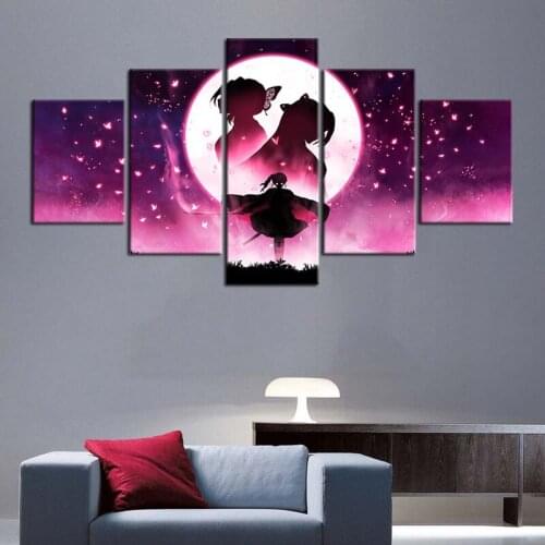 Demon Slayer 5 Pcs Wall Art Prints Kochou Shinobu Modular Poster Kimetsu No Yaiba Canvas Painting Anime Girl Pictures Home Decor