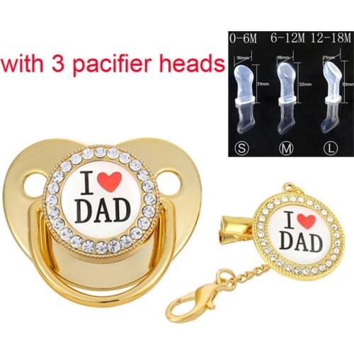 Baby Pacifier I LOVE DAD Rhinestone Pacifier Clips Bling BPA Free Silicone Infant Nipple Newborn Baby Soother Baby Kids Gifts
