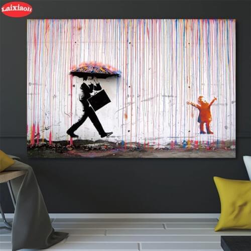 Diy Diamond Painting Banksy Walking In The Rain Street Graffiti diamond mosaic full square drill diamond embroidery
