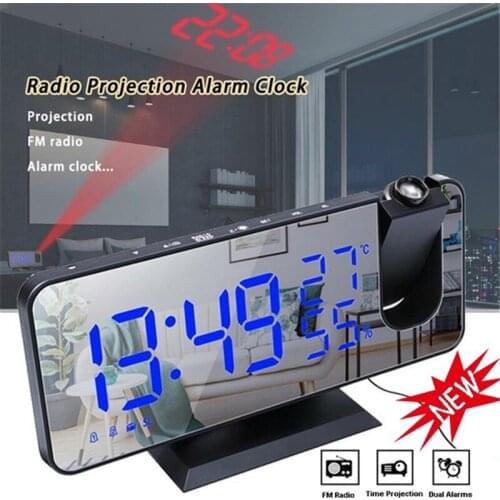 2021 Alarm Clock FM76MHZ-108MHZ Radio Projection LED Display Electronic Temperature and Humidity Multifunction Mirror