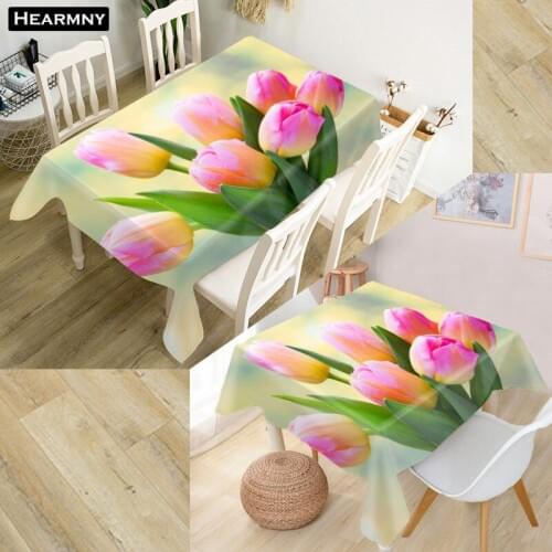 HEARMNY Tulips Tablecloth 3D Oxford Fabric Square/Rectangular Dust-proof Table Cover For Party Home Decor TV Covers