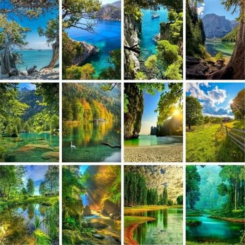 GATYZTORY Forest River Landscape Oil Painting By Numbers Kits For Adults On Canvas Drawing Paint DIY Framed Home Decor Wall Art